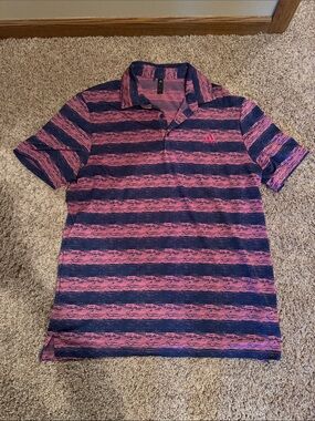 adidas Men’s Pink and Navy Striped Polo